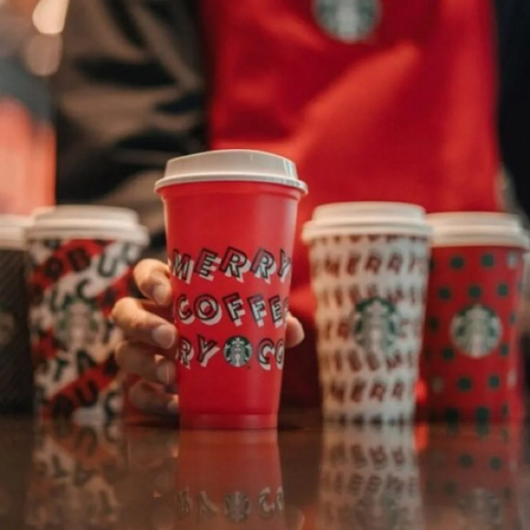 STARBUCKS Merry Coffee Red Christmas reusable cup - Picture 2 of 8
